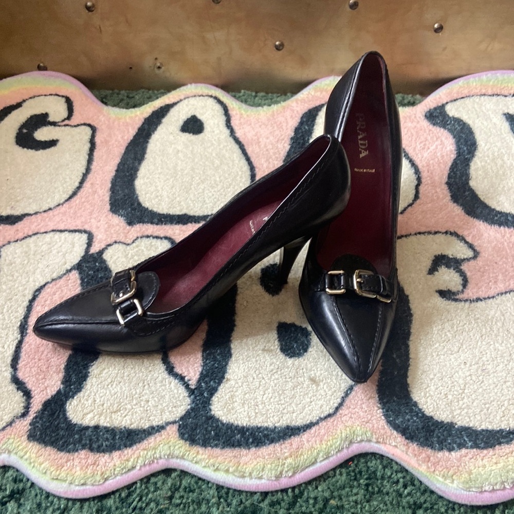 Prada Black Heels with Gold Accents
